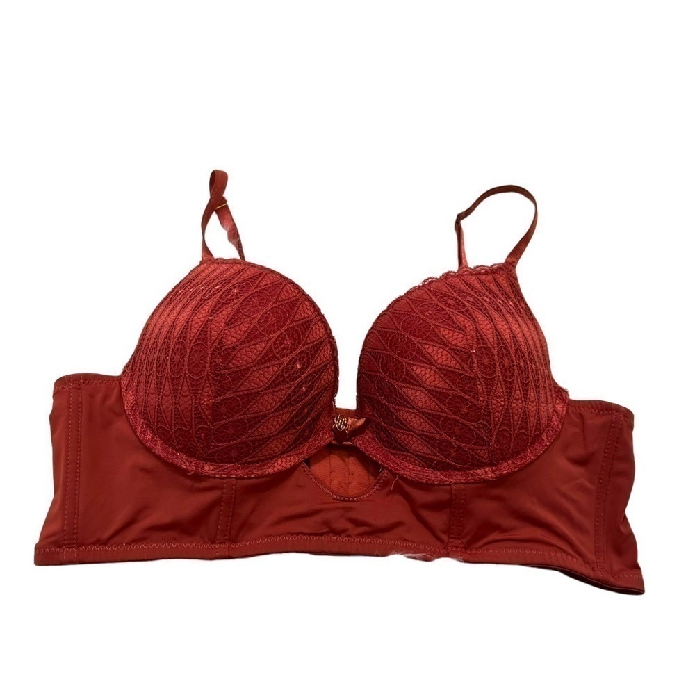 Daisy Fuentes Women's Size 36B Push Up Bra Red Orange Lace Cutout Stretch